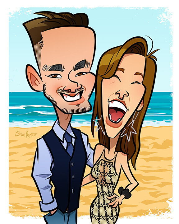 A bold, exaggerated caricature portrait drawn in ink