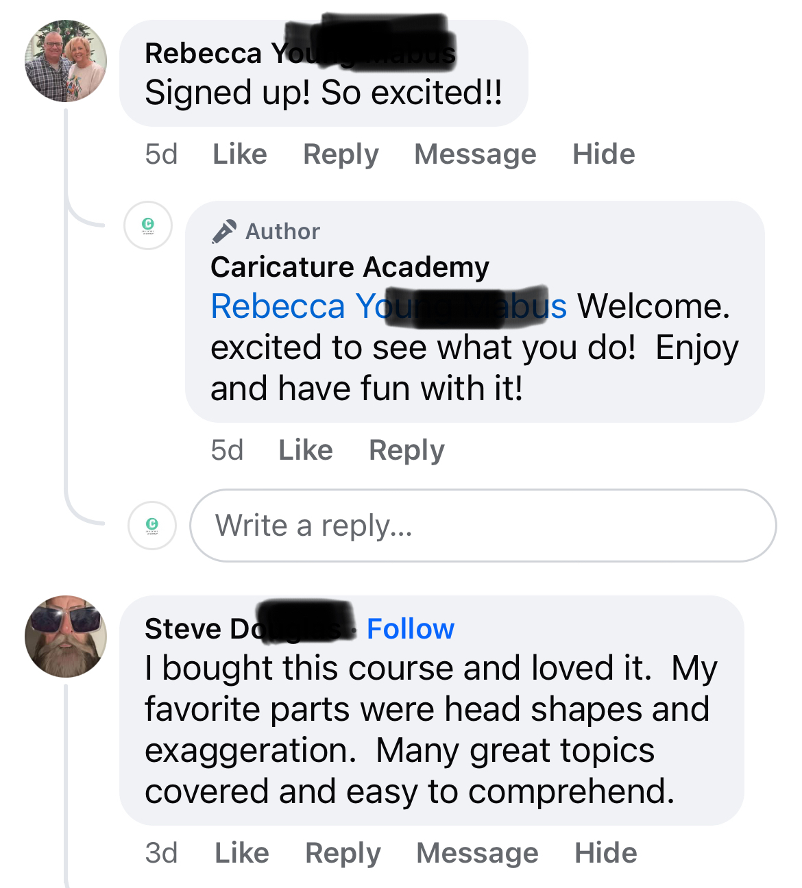 Student practicing caricature at their workspace